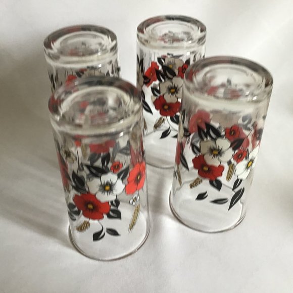 Set of Four Vintage Glass Tumbler with Floral Design Vintage - Picture 4 of 4